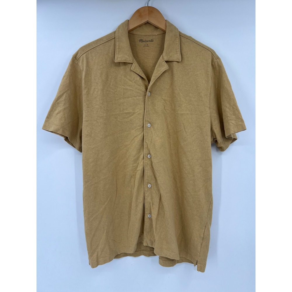 Madewell Men M Short Sleeve Knit Easy Camp Collar Button Down Shirt Yellow ND903